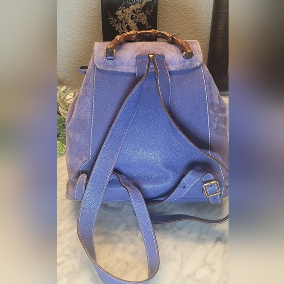 Gucci Bamboo Leather Suede Backpack - Periwinkle Color 💜💙 EUC - Picture 4 of 16